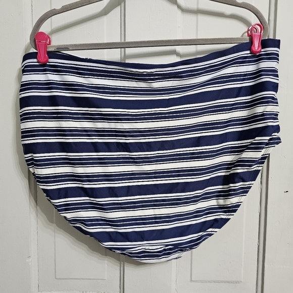 Cacique Tummy Control Navy Blue Striped Bikini Bottom - Picture 3 of 6
